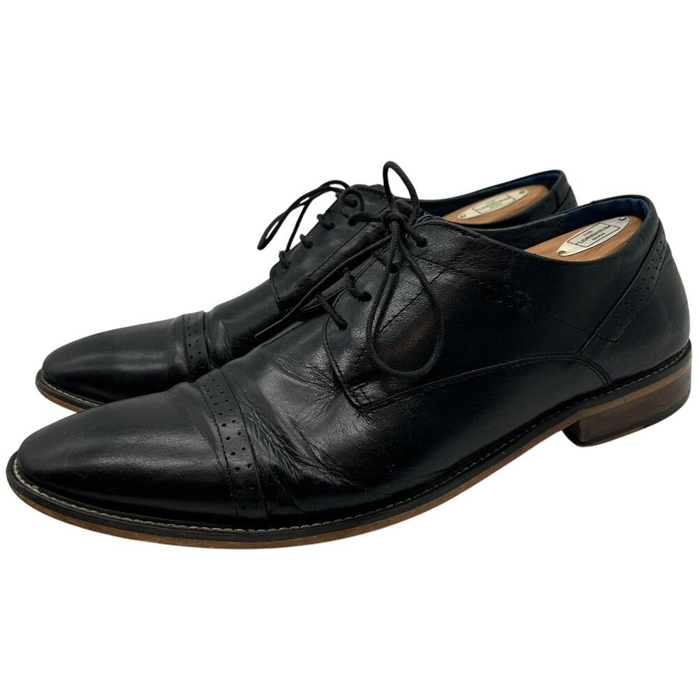 Handmade JOG Black Leather Cap Toe Oxford Dress Shoes Lace Up Men EU 45 US 11